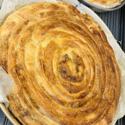 Whole round spiral zeljanica pita baked in a pan