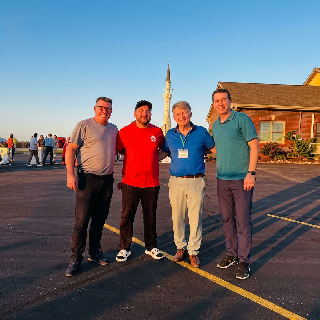 Friends posing together in the parking lot
